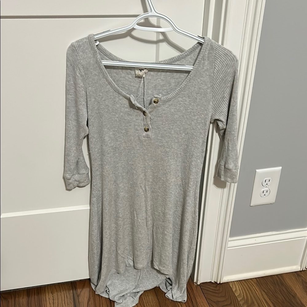 Gray Tie Front Tunic with Relaxed Fit
